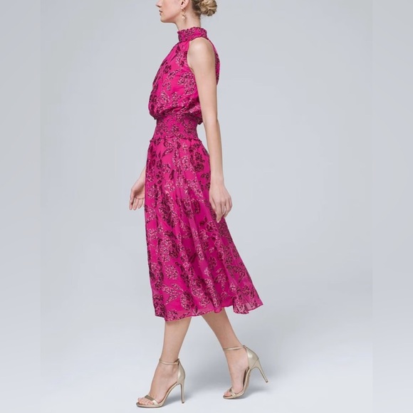 White House Black Market Floral Burnout Smocked Neck Midi Dress - Picture 4 of 12